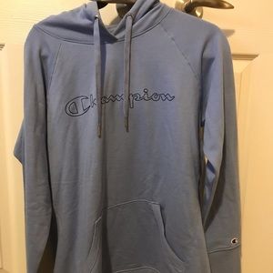 Champion, light blue hoodie